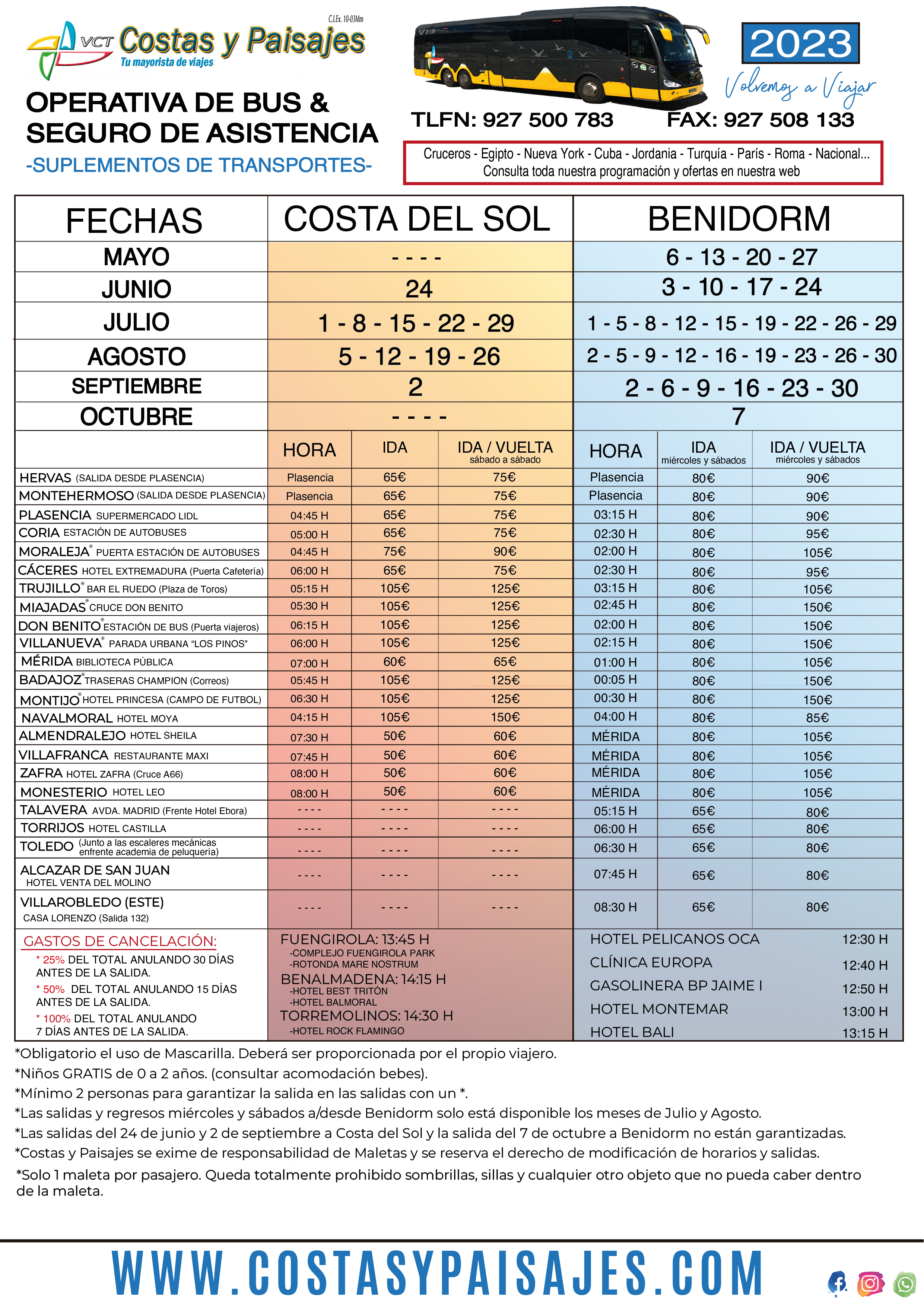 Operativa Verano 2023 Costa del Sol y Benidorm